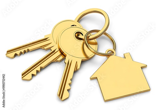 Golden House Keys with House Keyring for Real Estate and Home Ownership