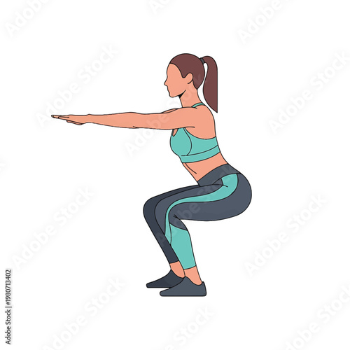 Woman doing squat exercise with arms 1.