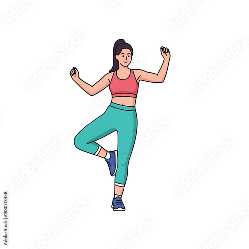 Woman doing yoga with dumbbells exercise.
