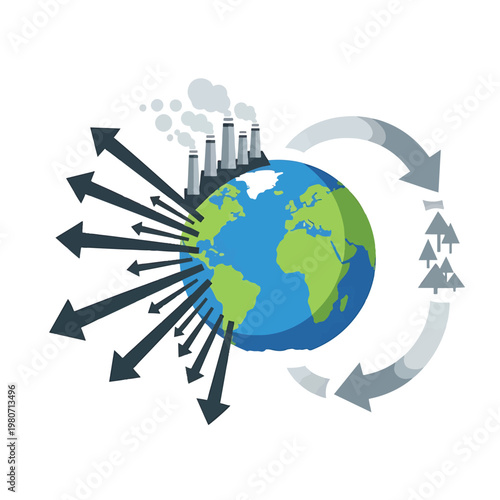 Earth with pollution and recycling concept.