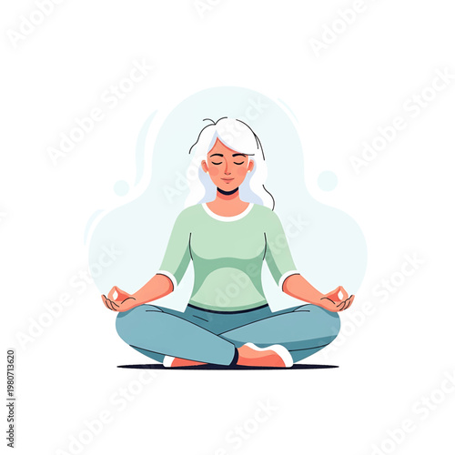 Senior woman meditating in lotus position.