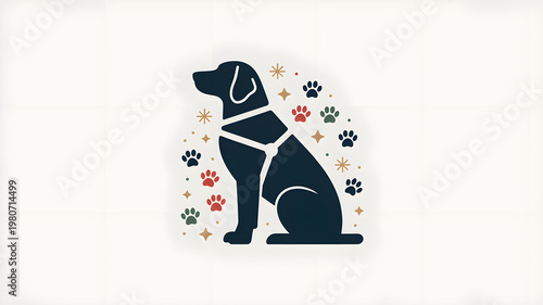 Guide Dog Silhouette with Paw Print, Holiday Awareness Graphic Design Concept