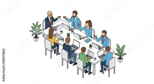Business people sitting at meeting table.