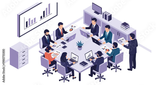 Business people working at office desk.