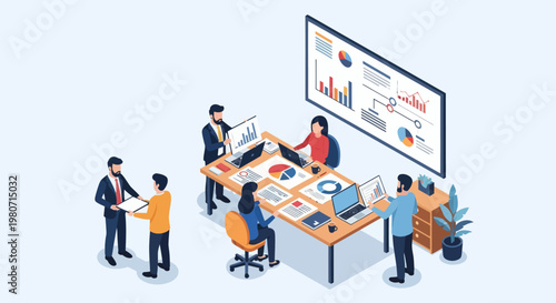 Business people working at office desks.