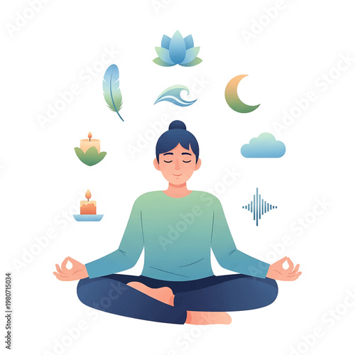 Woman meditating in lotus position peacefully.