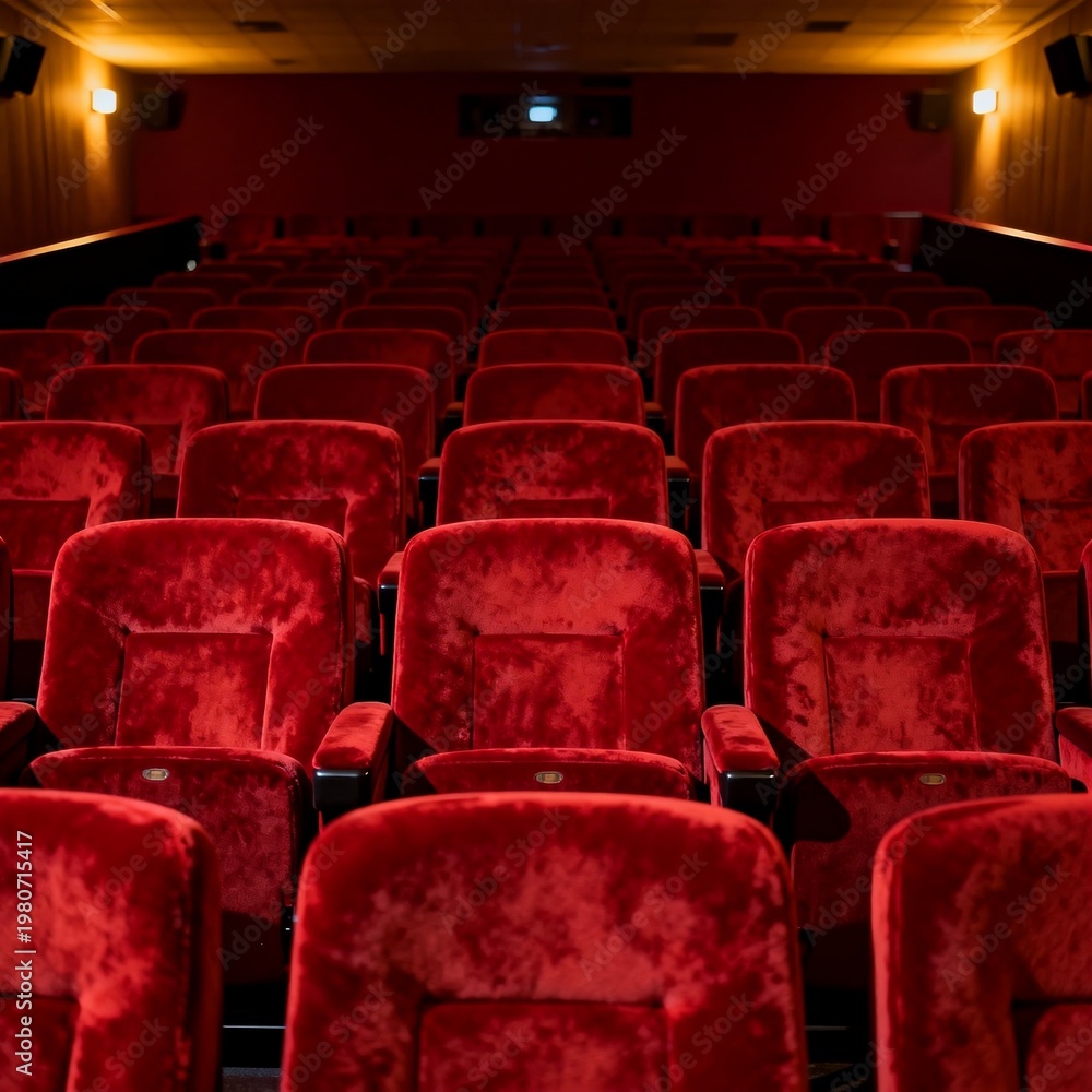 Fototapeta premium Empty red velvet seats in cinema theater
