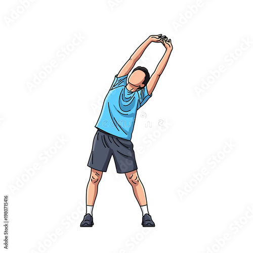 Man stretching arms up high exercise.