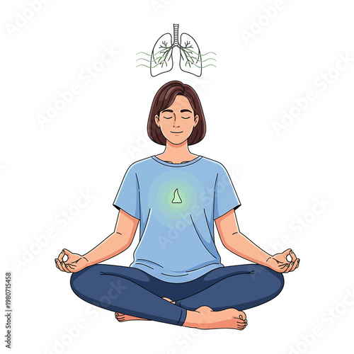 Woman meditating in lotus position 1.