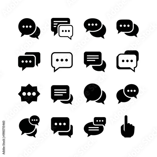 Black chat speech bubbles icons set.
