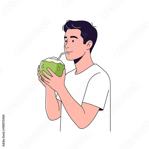 Man drinking from coconut with straw 1.
