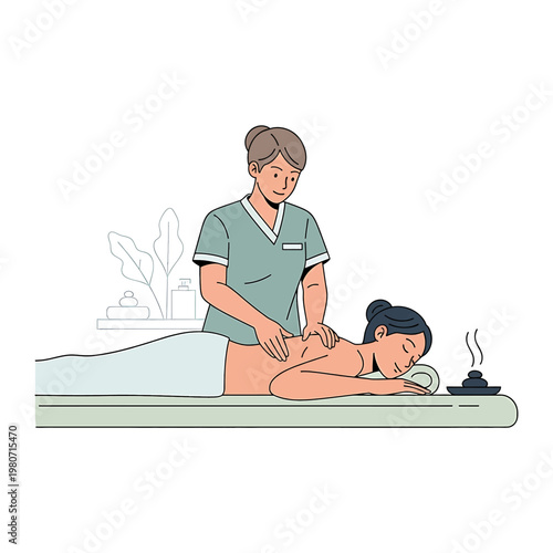 Massage Therapist Working on Woman Back.