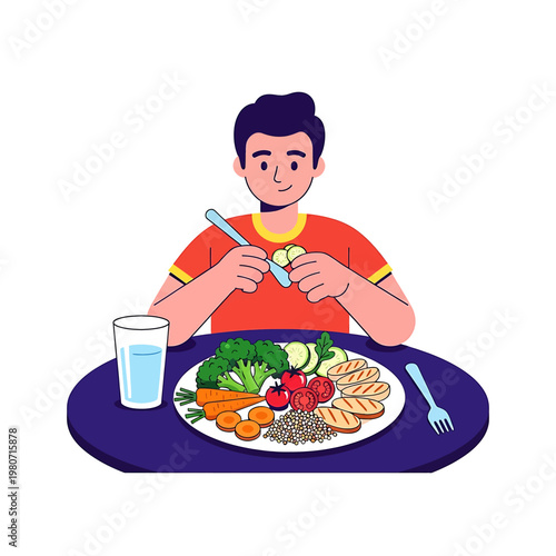 Man eating healthy food at table.