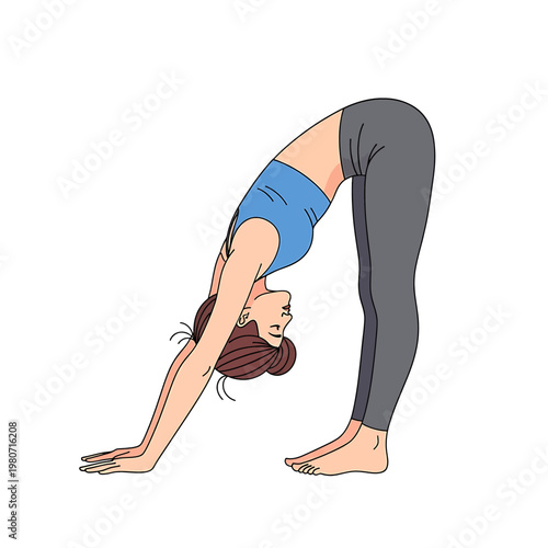 Woman doing downward facing dog yoga 1.