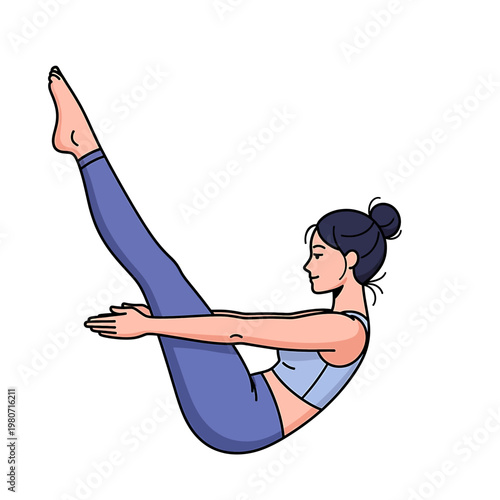 Woman doing yoga boat pose exercise.
