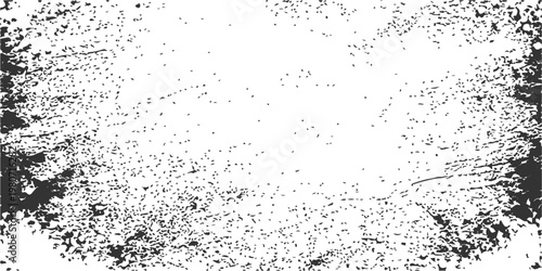 Abstract grunge background featuring a black ink splat with wet paint texture and liquid rain drops on a dirty glass window frame