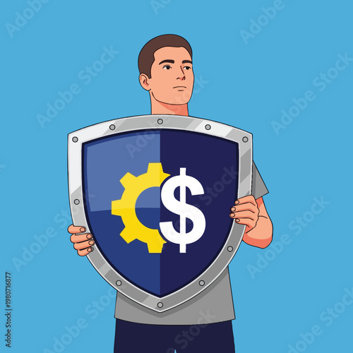 Protective Security Shield with Financial Symbol for Data Security and Cyber Protection