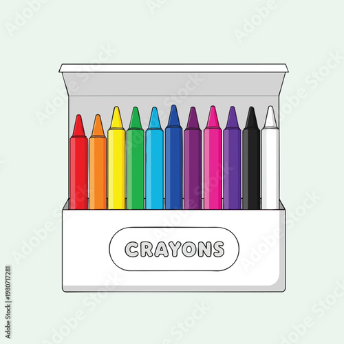 Vivid Assortment of Colorful Crayons in a Transparent Box for Creative Art Projects