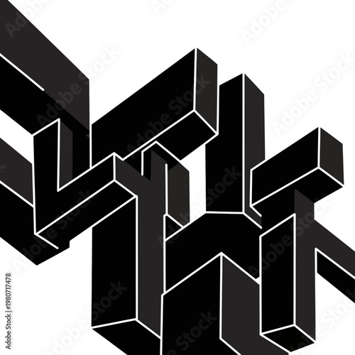 Black 3D geometric shapes structure.