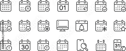 Calendar icons for scheduling planning and important dates with alerts schedule time