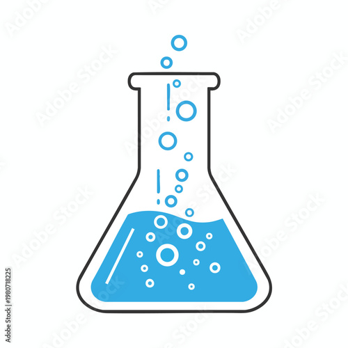 Scientific Laboratory Illustration of a Blue Liquid in a Flask for Education and Research