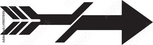 Black arrow with white accents pointing right