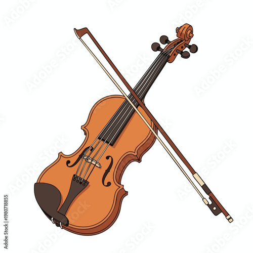 Elegant Acoustic Violin with Bow Musical Instrument for Classical and Orchestral Performances