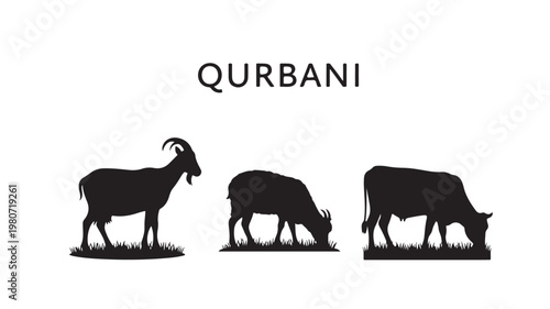 Qurbani Animal Silhouettes Goat Cow Grazing For Islamic Holiday Concepts