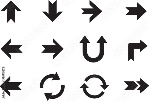 Black arrows on white background direction symbols