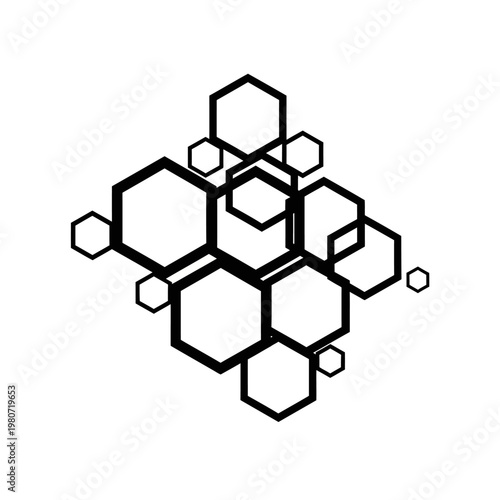 Black hexagons connected molecular structure.