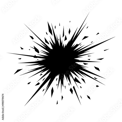 Black ink splatter explosion graphic effect.