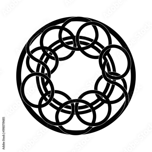 Black Interconnected Circles Metal Sculpture.