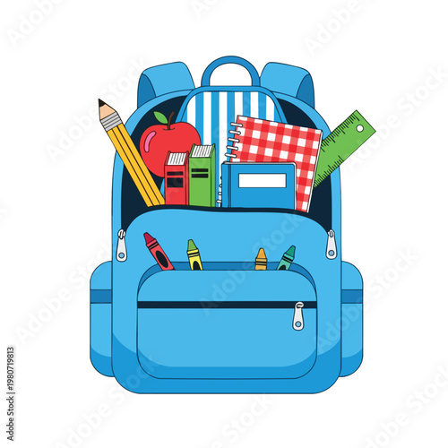 Bright Blue School Backpack Filled with Stationery and Supplies for Students