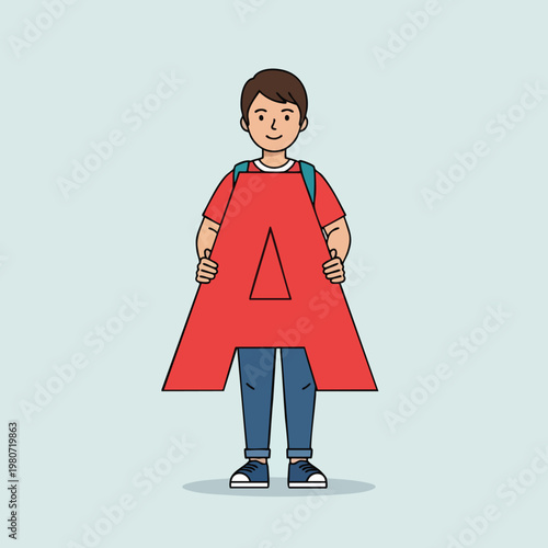 Young Boy Holding Large Red Letter A in a Playful and Educational Setting