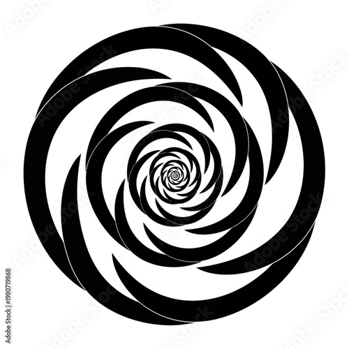 Black spiral shape graphic design element.