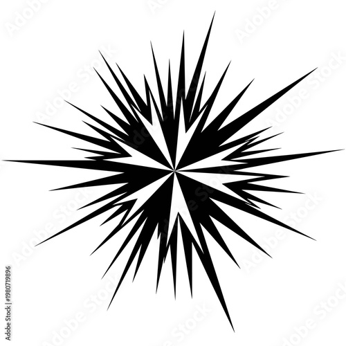 Black starburst shape graphic design element.