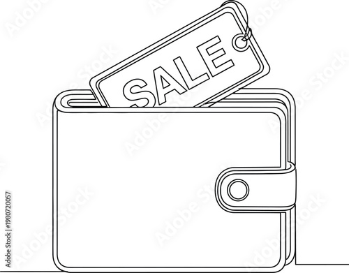 Option 1: Wallet with Sale Tag Line Art - Minimalist Shopping Vector Outline

Option 2: One Line Drawing of a Wallet with Discount Label - E-commerce Concept

Option 3: Continuous Line Art Wallet Illu