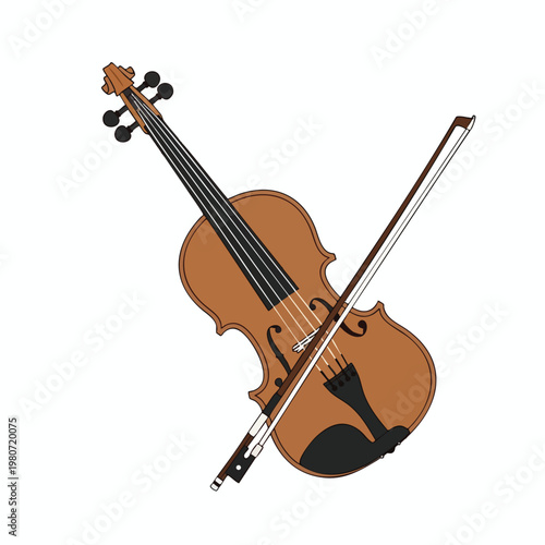 Elegant Classical Violin with Bow on a White Background for Music and Entertainment Projects