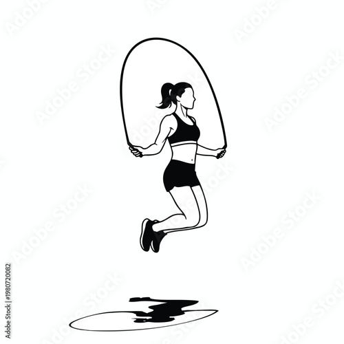 Stylish Young Woman Jumping Rope in Fitness Workout