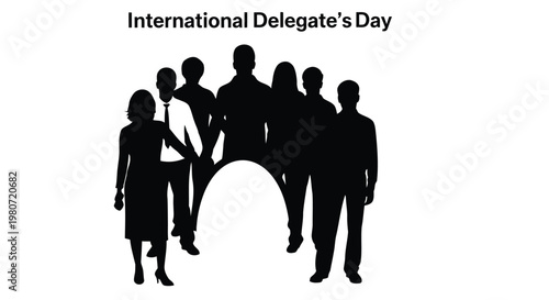 Silhouetted group of people forming a globe with International delegate's day text