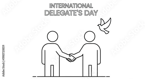 International delegate's day illustration featuring a handshake and a flying bird