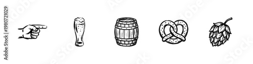 Craft Beer Brewery and Oktoberfest Elements with Vintage Inky Brush Strokes and Hand-Drawn Painterly Style