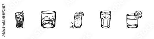 Classic Alcoholic Cocktails and Refreshing Summer Drinks with Fluid Ink Brush Strokes and Hand-Drawn Painterly Aesthetic