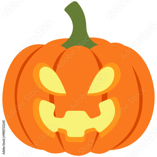 Orange Jack-o'-lantern pumpkin with glowing face, Halloween decoration, spooky party, festive holiday icon.