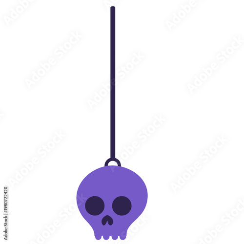 Purple hanging skull ornament, Halloween decoration, spooky party accessory, festive holiday icon.