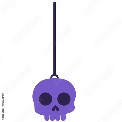 Purple hanging skull ornament, Halloween decoration, spooky party accessory, festive holiday icon.