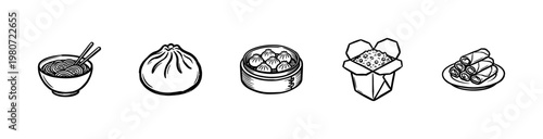 Traditional Chinese Cuisine and Asian Food Elements with Inky Brushwork and Hand-Drawn Painterly Aesthetic