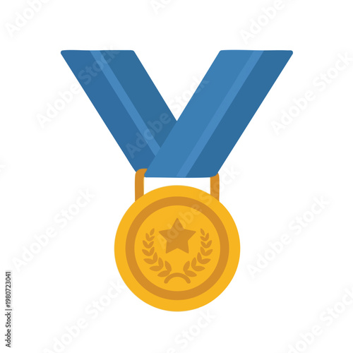 Golden Award Medal with Blue Ribbon Achievement and Excellence Symbol