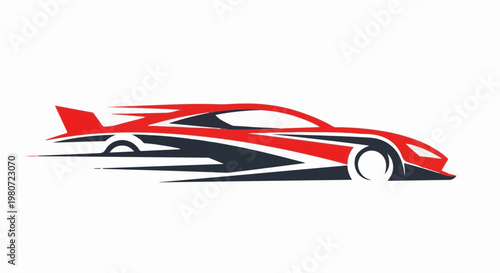 Red and black stylized racing car with speed lines, dynamic motion