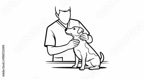 A person in scrubs gently examining a sitting dog